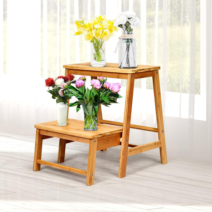 Sgabello Scala in Bambù Sedia Scaletta, Richiudibile Salvaspazio, Portata 100 kg, 45 x 51 x 48 cm (Naturale)