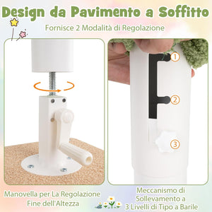 Tiragraffi per Gatti con Altezza Regolabile 218-253cm, Torre per Animali Domestici con 5 Livelli, Cordino, Pali in Sisal e Scala, Albero per Gatti, Verde