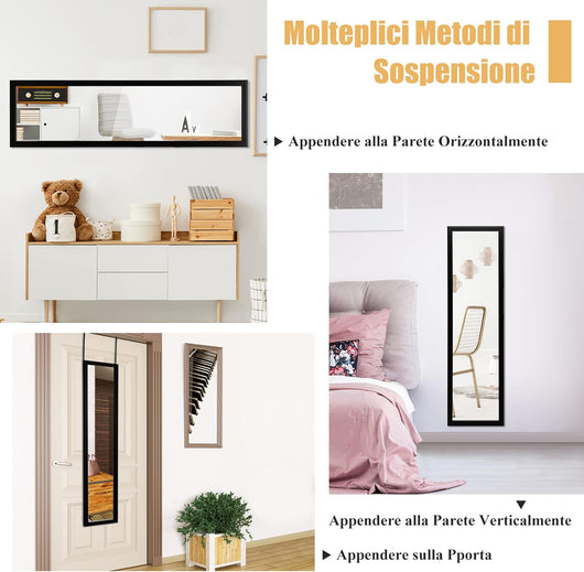 Specchio a Figura Intera Sopra la Porta, Specchio da Parete Lungo con Ganci per la Porta, Ideale per Camera da Letto Soggiorno Ingresso, 33x119 cm (Nero)