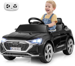 12V Audi Auto Elettrica per Bambini, Veicolo Elettrico con Telecomando Clacson Luci LED Musica, 3 Velocità 3-5 Km/h, Avvio Morbido, Auto per Bambini 3 Anni+ (Nero)