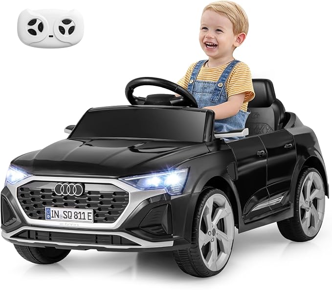 12V Audi Auto Elettrica per Bambini, Veicolo Elettrico con Telecomando Clacson Luci LED Musica, 3 Velocità 3-5 Km/h, Avvio Morbido, Auto per Bambini 3 Anni+ (Nero)
