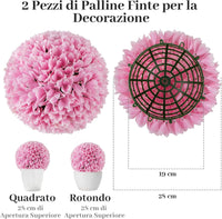 Set di 2 Piante Finte Sfera di Bosso 28 cm per Vaso, Palla di Topiarie Sintetica in PE da Giardino, Piante Artificiali Decorative Arredamento da Interno ed Esterno (Rosa)