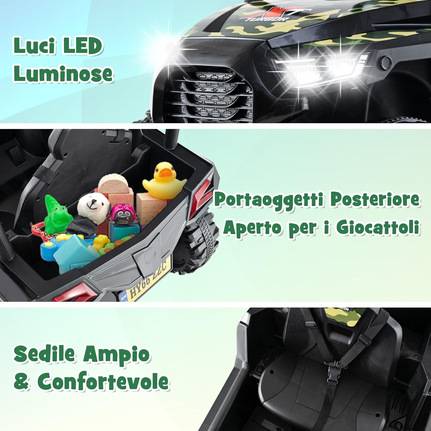 24V Macchina Elettrica per Bambini, UTV Elettrico con Telecomando Cintura di Sicurezza a 3 Punti, 3 Velocità 2,5-4,5 km/h, Partenza Lenta, Veicolo per Bambini di 3-8 Anni (Nero+verde)