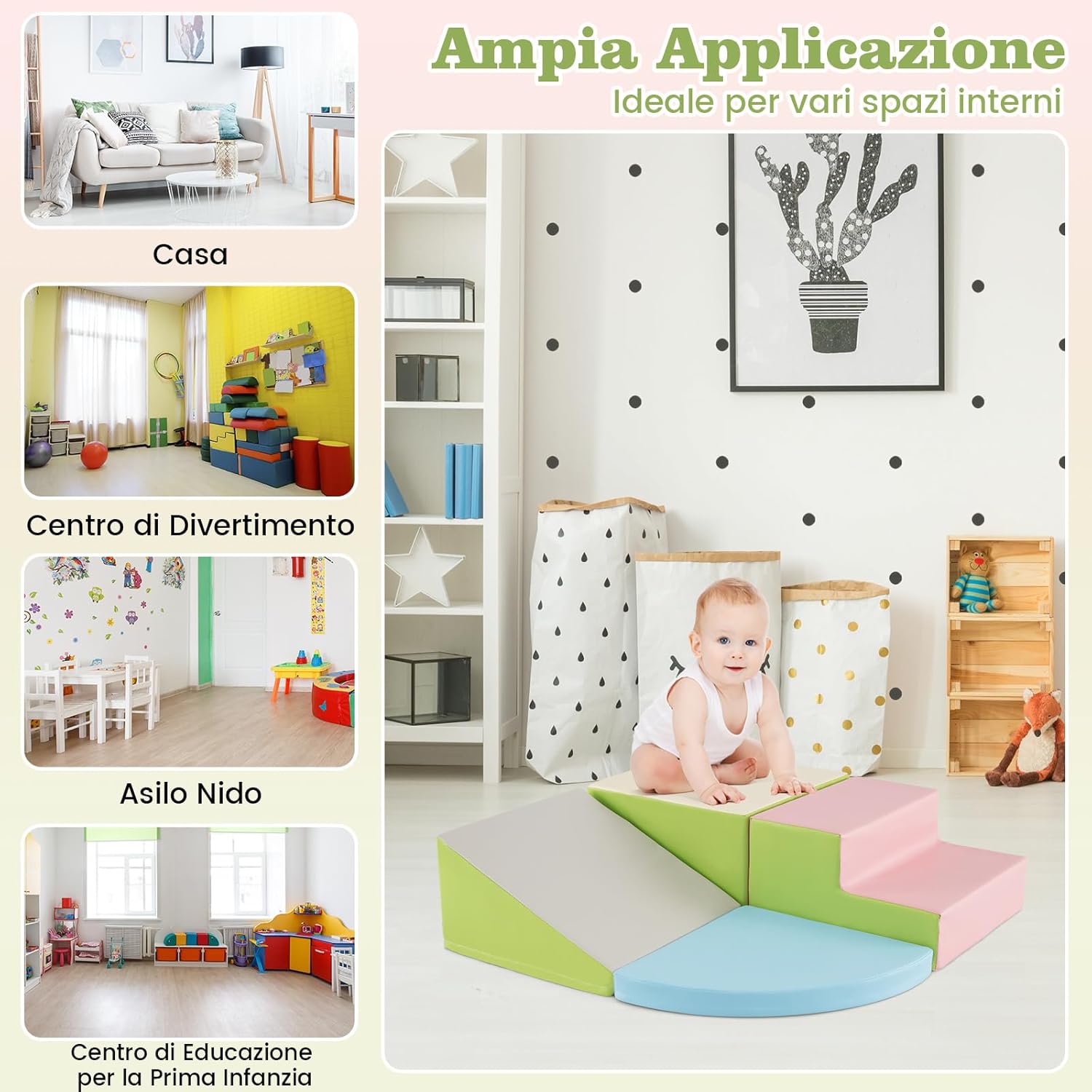 Set di Blocchi in Schiuma per Bambini 4 Pezzi, Set di Costruzioni Morbide in PU + EPE per Sviluppo dei Bambini, Gioco Attivo Interno per Arrampicarsi e Gattonare (Rosa)