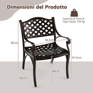 Set di 2 Sedie da Giardino in Alluminio Pressofuso, Sedie da Pranzo per Esterno, con Braccioli e Sedute Curve, Poltrona in Metallo da Giardino Balcone, Portata 150 kg (Modello 1)