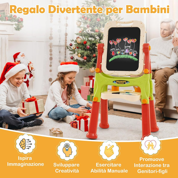 Cavalletto per Bambini, Lavagna Magnetica a Doppia Faccia Regolabile in Altezza, Tavolo da Disegno Staccabile con Manico Portatile e 2 Tazze, per Bambini 3 Anni + (Arancia)