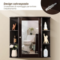 Armadietto del Bagno con Specchio, Armadietto di Legno Appeso con Mensole Regolabili, Armadietto dei Medicinali Multiuso per Bagno Salone Cucina (Marronre)