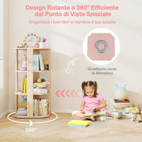 Libreria Girevole per Bambini, Scaffale per Libri in Legno a 3 Livelli con 12 Scomparti, Libreria Angolare e Salvaspazio per Camera da Letto, Studio e Soggiorno, 48 x 48 x 95,5 cm