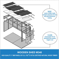 Casa da giardino in legno (senza parete laterale) - 8 m?² - TIMBELA M340+M340G