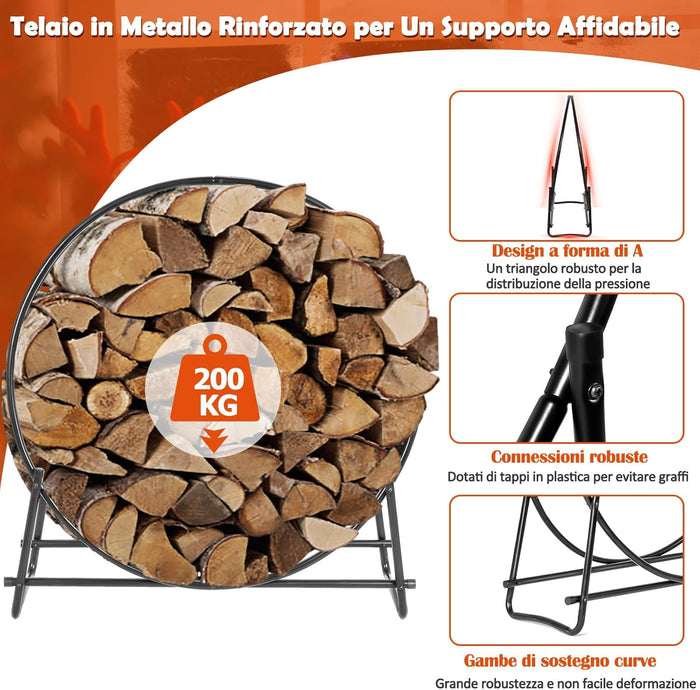 Portalegna da Interno ed Esterno, Porta Legna per Camino in Acciaio Resistente, Portalegna da Ardere per Caminetto e Braciere, Portata 200 kg