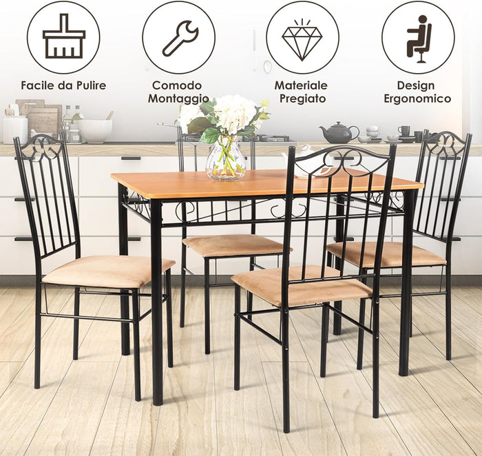 Set da Pranzo da 5 Pezzi con Struttura in Metallo, Set di Tavolo Cucina 107 cm con 4 Posti, Set Mobili Salvaspazio per Soggiorno Cucina Bar Ristorante, Originale e Nero