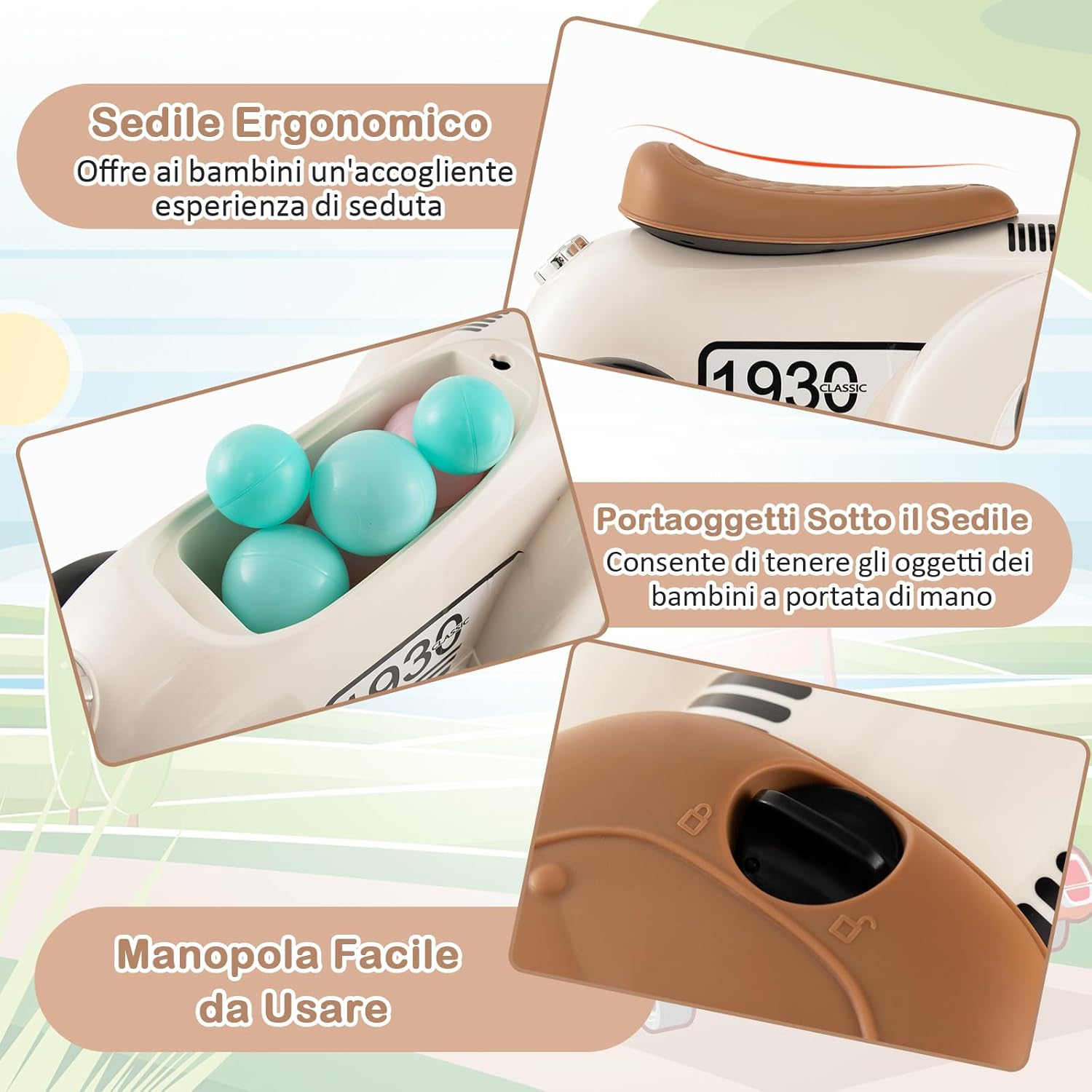 Macchinina Cavalcabile a Spinta per Bambini, Macchinina Giocattolo con Spazio di Archiviazione Ruote e Adesivi, Regalo per Bambini 18-36 Mesi (Bianco)