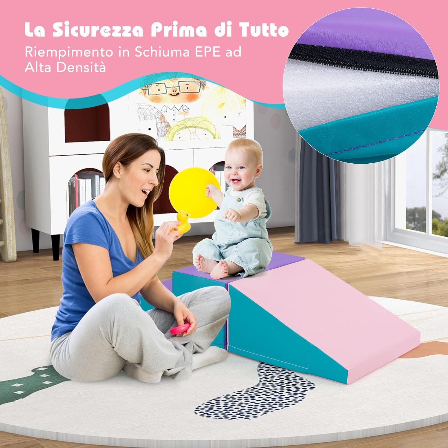 Set di 2 Blocchi per Gattonare e Arrampicare per Neonati e Bambini, Set di Blocchi di Schiuma Morbida per Gioco Attivo Interno, Set di Gioco Morbido per Sviluppo dei Bambini (Viola e rosa)