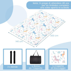 Materasso Futon Pieghevole, Materasso Portatile con Sacca da Trasporto per Camping, Materasso da Terra con Copertura Lavabile (Colorato,200 x 140 cm)