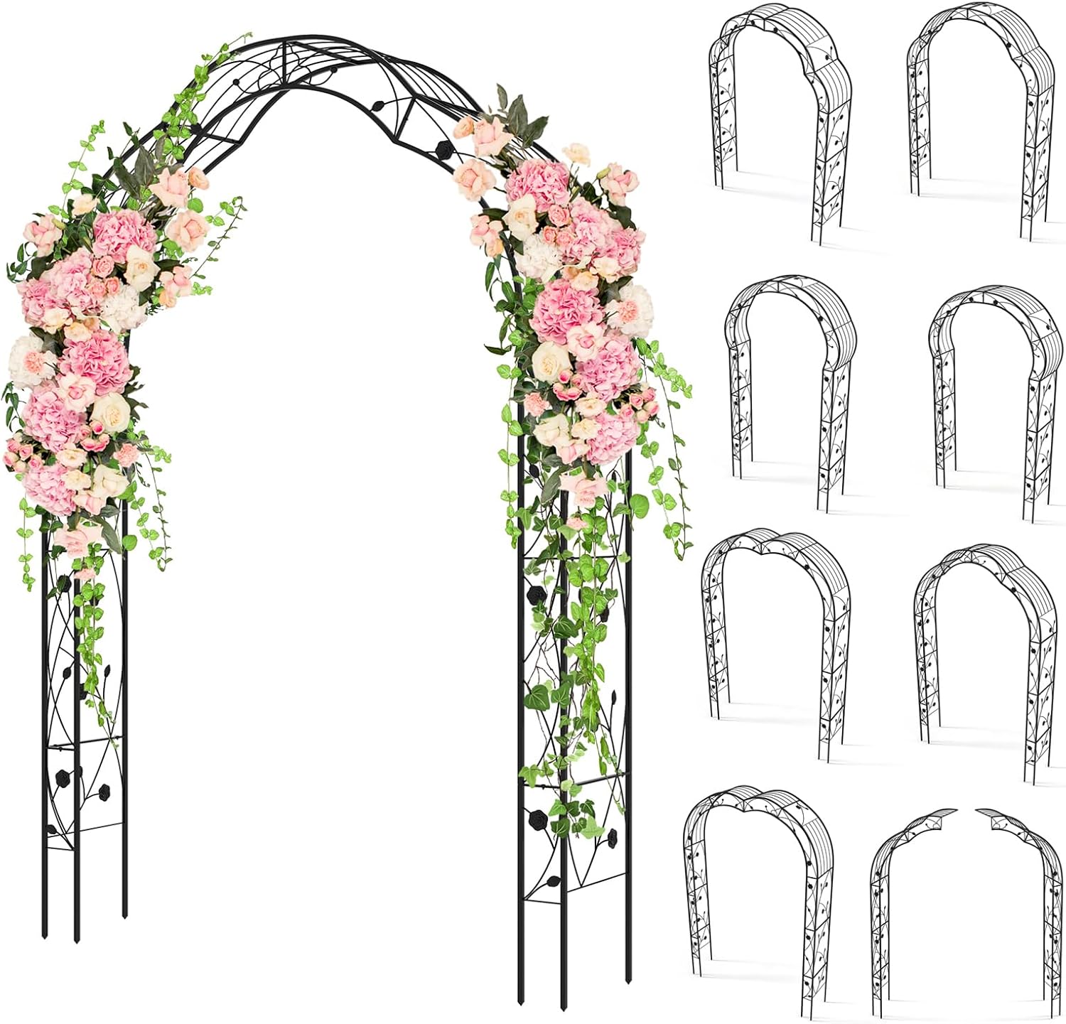 Arco da Giardino con Traliccio 250CM, 2 Mezzi Archi Trasformabili in Varie Forme, Pergolato in Metallo per Piante Rampicanti e Rose Viti, Decorazioni da Giardino per Matrimoniali