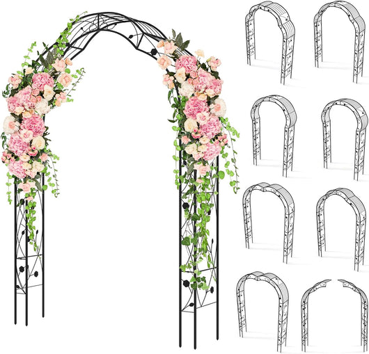 Arco da Giardino con Traliccio 250CM, 2 Mezzi Archi Trasformabili in Varie Forme, Pergolato in Metallo per Piante Rampicanti e Rose Viti, Decorazioni da Giardino per Matrimoniali