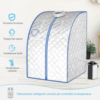 Sauna a Vapore Portatile 3 L, Cabina Domestica per SPA, 9 Temperature Regolabili, 15-90 Minuti, Telecomando e Sedia, 1000W (Argento)