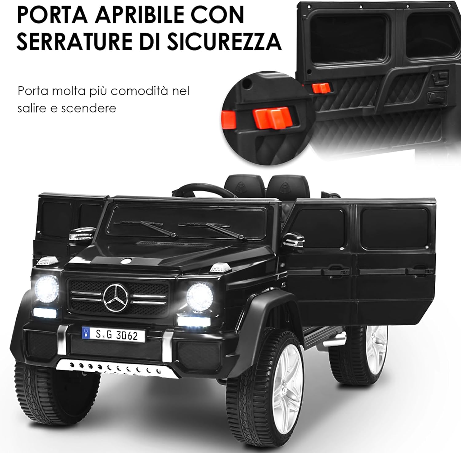 Mercedes Benz Macchina Elettrica per Bambini 12V, Veicolo Elettrico con Luci LED e Chiusura di Sicurezza, Macchina Cavalcabile per Bambini 3-8 Anni (Nero)
