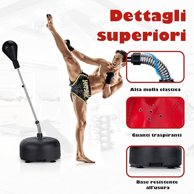 Sacco da Boxe da Terra Regolabile in 4 Posizioni, Sacco da Boxe con Supporto e Base Stabile, Ideale per Adulti e Bambini