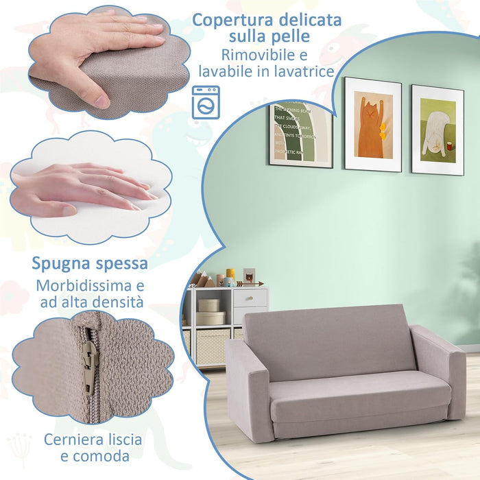 Divano Convertibile per Bambini 2-in-1, Poltrona per Bambini con Copertura Morbida e Lavabile in Lavatrice, Divano per Bambini con Funzione Letto, per Bambini 1+ Anni (77 x 43 x 40 cm)