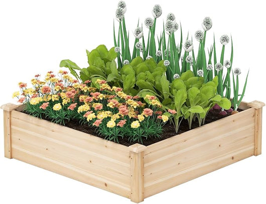 Letto da Giardino Rialzato in Legno per Esterni, Fioriera Quadrata con Base Aperta per Verdure, Frutta e Erbe, Aiuola per Piante da Patio e Giardino, 102 x 102 x 30 cm