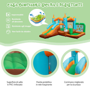Castello gonfiabile per Bambini, Con Scivolo, Trampolino, Canestro da Basket e Sacco da Box, per 3 Bambini di 3-12 Anni, Con Borsa di Trasporto e Kit di Riparazione (Senza soffiatore)