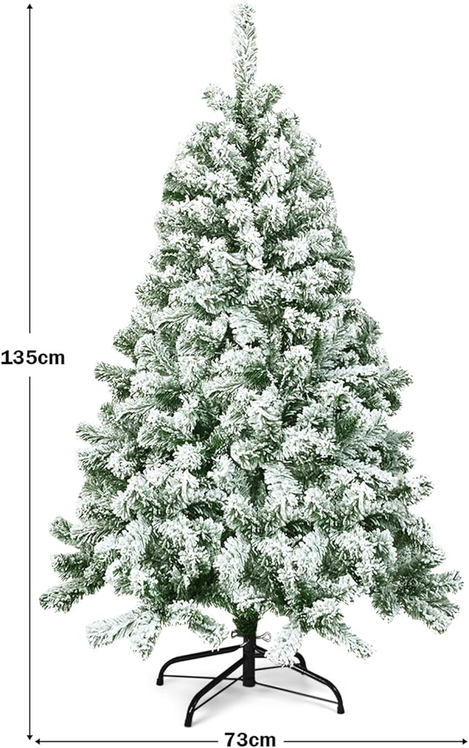 Albero di Natale Innevato da 135/180/225 cm, Albero di Natale con 400/928/1364 Rami Folti e Base di Metallo, Albero di Natale Realistico per Casa, Ufficio e Negozio (135 cm)