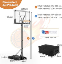 Canestro da Basket Regolabile 125-305 cm in Altezza per Bambini ed Adulti, Canestro con Piantana a Ruote, Canestro con Asta e Base Riempibile per Interno ed Esterno, Nero