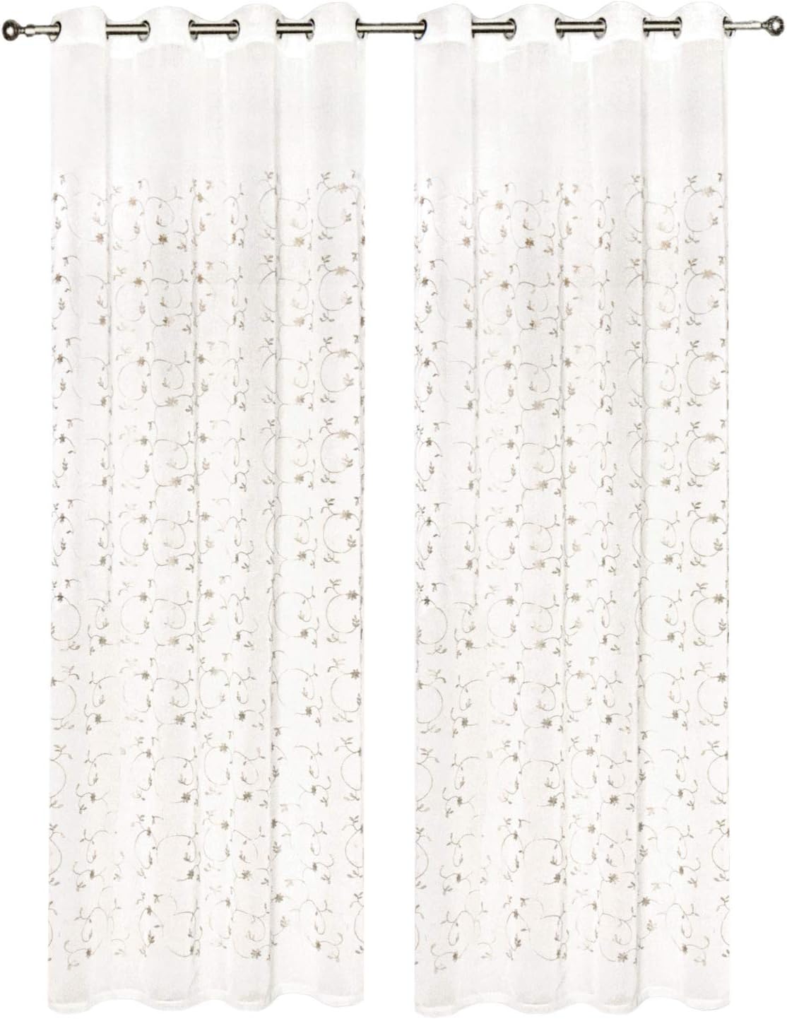 Tende Finestre Porta Interno 140x280 cm Coppia 2 Pz Semitrasparente Fiori Tortora