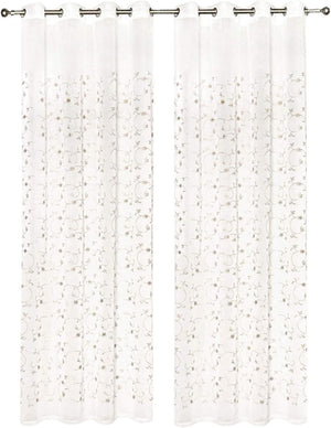 Tende Finestre Porta Interno 140x280 cm Coppia 2 Pz Semitrasparente Fiori Tortora