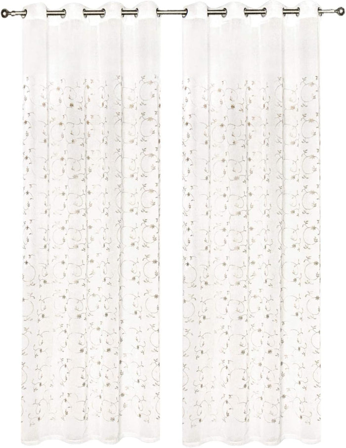 Tende Finestre Porta Interno 140x280 cm Coppia 2 Pz Semitrasparente Fiori Tortora