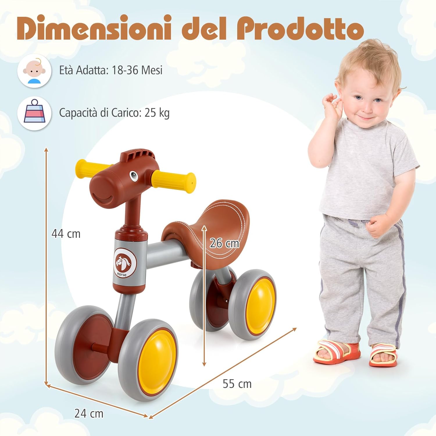 Bicicletta Senza Pedali per Bambini, Bici Equilibrio per Bambini con Sedile in Pelle Aritificiale e Ruote in Schiuma EVA, Bike per Bambini 18-36 Mesi, Portata 25 kg