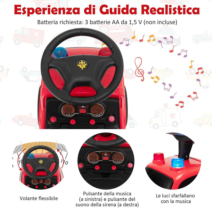 Camion dei Pompieri per Bambini, con Macchina a Bolle Fari Allarme e Musica, Macchinina Cavalcabile a Spinta per Bambini 18-36 Mesi (Rosso,2)