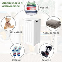 Mobile Portabiancheria per Bagno, Cesto Organizzazione Lavanderia, in Legno, Bianco