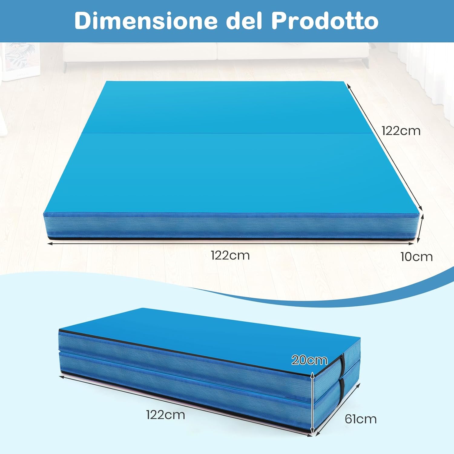 Tappetino FitnessPieghevole, Materassino per Ginnastica e Acrobatica con Rivestimento in Pelle Sintetica e Maniglie, per Esercizi a Casa per Yoga, Stretching e Pilates