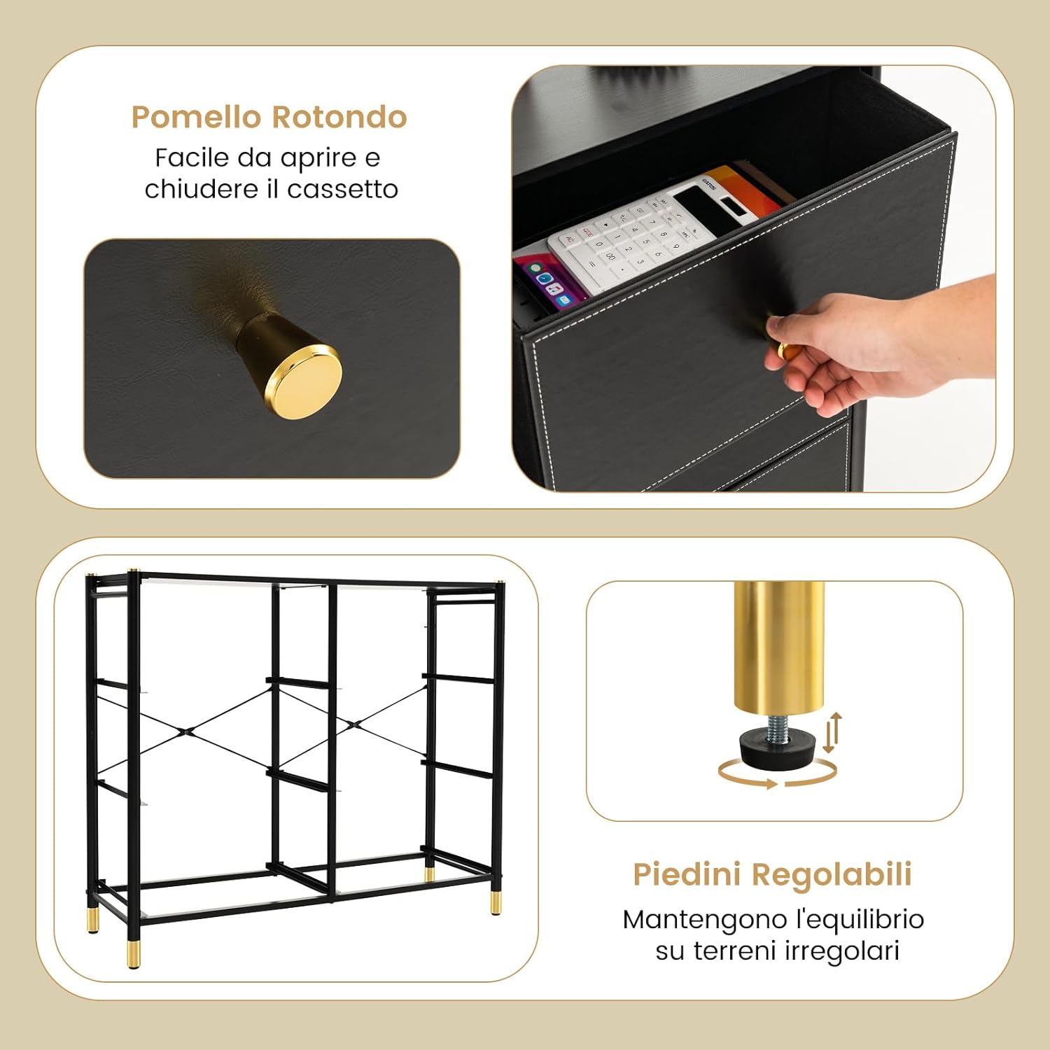 Cassettiera con 5/6/8 Cassetti, Comò in Tessuto con Struttura Metallica e Cassettone, Organizer da Terra Multiuso per Soggiorno Armadio Ingresso (6 Cassetti)