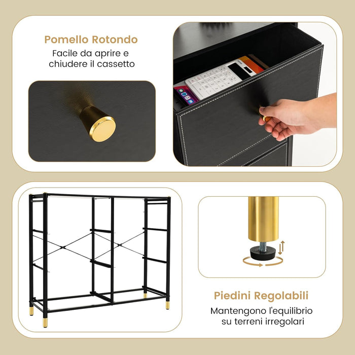 Cassettiera con 5/6/8 Cassetti, Comò in Tessuto con Struttura Metallica e Cassettone, Organizer da Terra Multiuso per Soggiorno Armadio Ingresso (6 Cassetti)