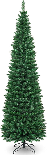 Albero di Natale 150/180/210/240 cm, Albero di Natale Slim con 220/400/700/1000 Rami Folti e Realistici e Base in Metallo, Albero di Natale Artificiale per Casa e Negozio, Verde (210 cm)