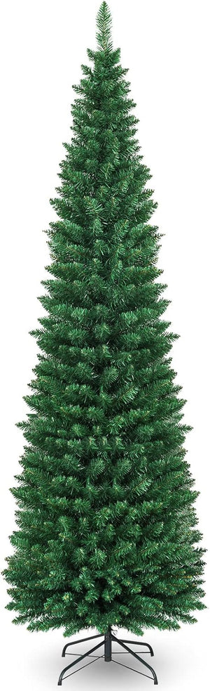 Albero di Natale 150/180/210/240 cm, Albero di Natale Slim con 220/400/700/1000 Rami Folti e Realistici e Base in Metallo, Albero di Natale Artificiale per Casa e Negozio, Verde (210 cm)