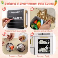 Cucina Giocattolo con Macchina del Ghiaccio e Microonde con Luce, Cucina per Bambini in Legno con 2 Lavagne, Lavandino e Cassetto in Tessuto, Set Cucina con 9 Accessori, 86 x 27 x 83 cm