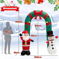 Arco di Natale Gonfiabile 245 cm, Decorazione Gonfiabile da Esterno con Babbo Natale e Pupazzo di Neve, con Luci LED Brillanti e Soffiatore Integrato, Decorazione di Benvenuto per Festa