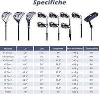 Set Completo di Mazze da Golf per Uomo, Include Driver 1 da 460CC, Fairway 3, Ibrido 5, Ferri 5, 6, 7, 8, 9, P e S, Putter e Borsa Portatile Leggera, Destrorso
