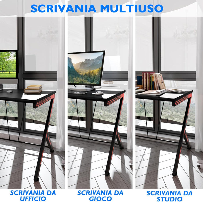 Scrivania Gaming Ergonomica da 116 CM, Scrivania Multiuso per Computer con Struttura Robusta in Metallo, Postazione PC per Gaming Studio Lavoro, 116 x 75 x 77 cm (L x P x A) Nero