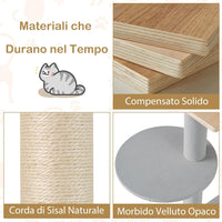 Tiragraffi per Gatto Alto 113 cm con Capsula Spaziale, Albero Tiragraffi Gatti con 4 Pali in Sisal, Piattaforme, Trespolo e Pompon, Torre Gatto in Legno Solido, Naturale e Grigio