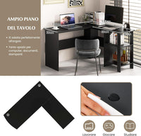 Scrivania Angolare per Computer con Ripiani, Scrivania Porta PC in Legno, Scrivania Salvaspazio e Moderna per Ufficio e Studio, 130 x 130 x 72,5 cm, Nero (Nero)