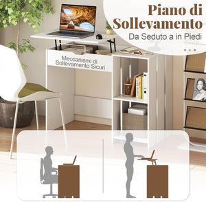 Scrivania per Computer con Piano Sollevabile, Scrivania PC con Scomparto Segreto Salvaspazio e 2 Ripiani, Scrivania Moderna per Ufficio, Studio e Camera da Letto, 100 x 49 x 75 cm, Bianco