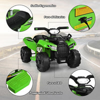 Quad Elettrico per Bambini, Auto Elettrica Cavalcabile con luce LED Musica e Box Anteriore, Mini Quad Regalo per Bambini 18-36 Mesi (Verde)