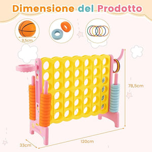 Forza 4 Gigante, Forza Quattro per Bambini con Canestro, Palla, 5 Anelli e 42 Piedine, Giochi Educativi da Esterno ed Interno per Vacanze e Feste, Ideale per Bambini +3 Anni