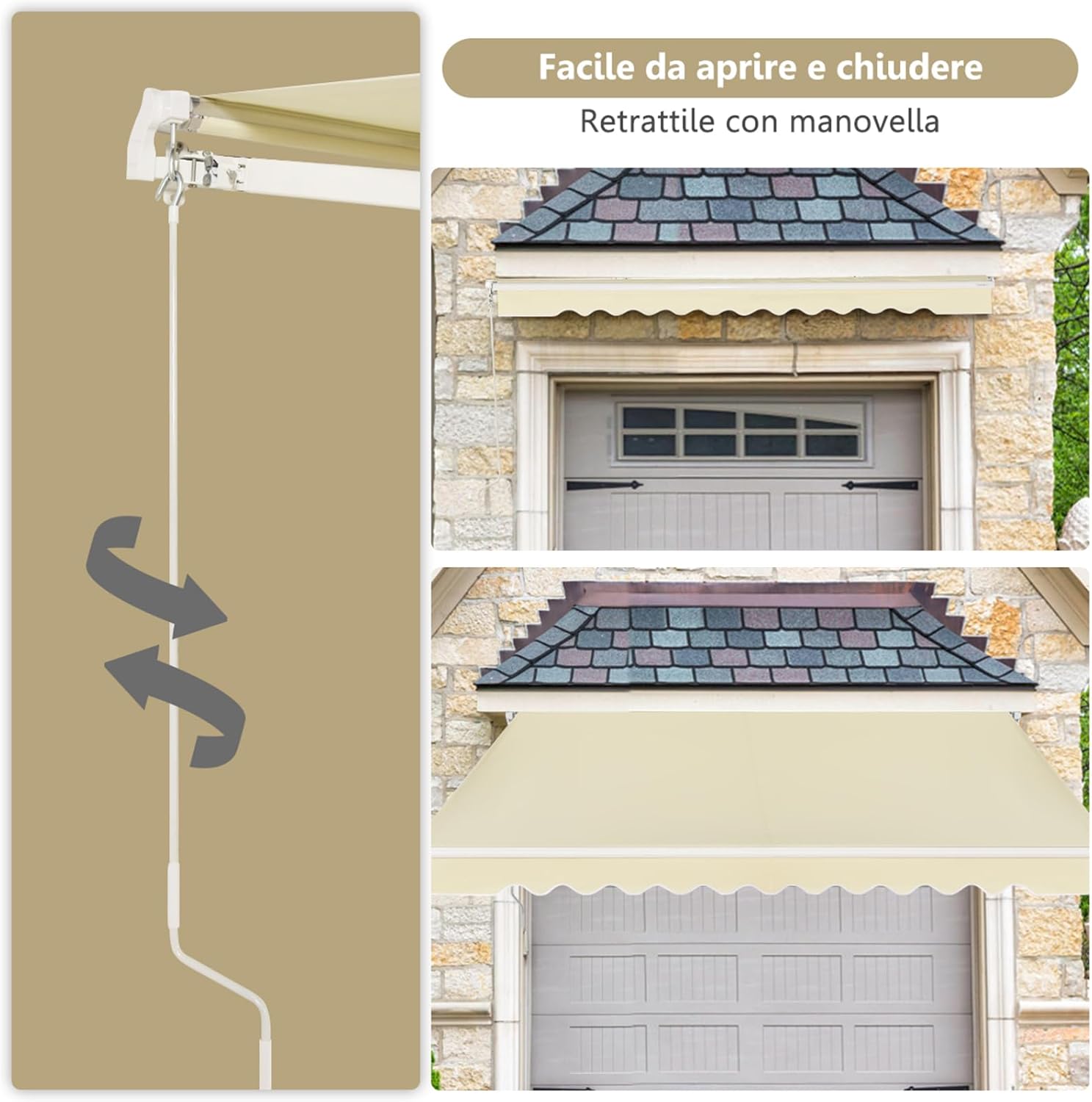 Tenda da Sole per Esterno Avvolgibile 3 x 2,5 M, Tenda da Sole a Bracci Estensibili con Telaio in Alluminio, Tettuccio Resistente al Sole e Impermeabile e Manovella (3 x 2,5 m, Beige)