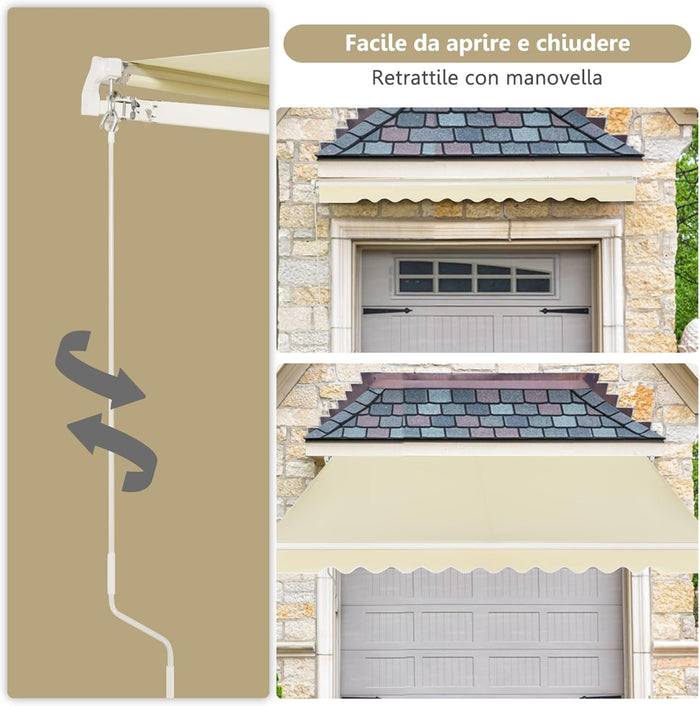 Tenda da Sole per Esterno Avvolgibile 3 x 2,5 M, Tenda da Sole a Bracci Estensibili con Telaio in Alluminio, Tettuccio Resistente al Sole e Impermeabile e Manovella (3 x 2,5 m, Beige)